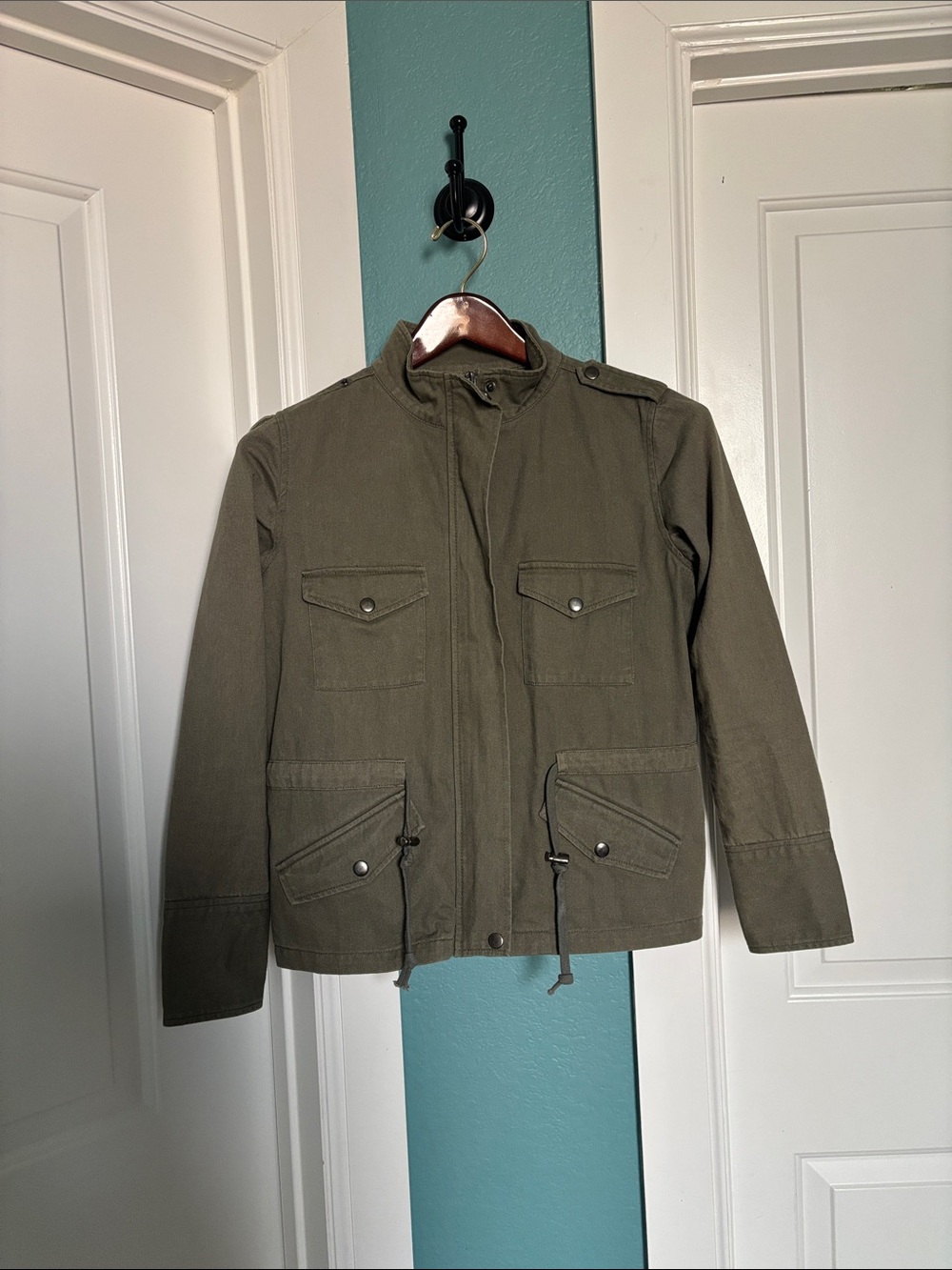 Olive Utility Field Jacket with Button-Flap Pockets
